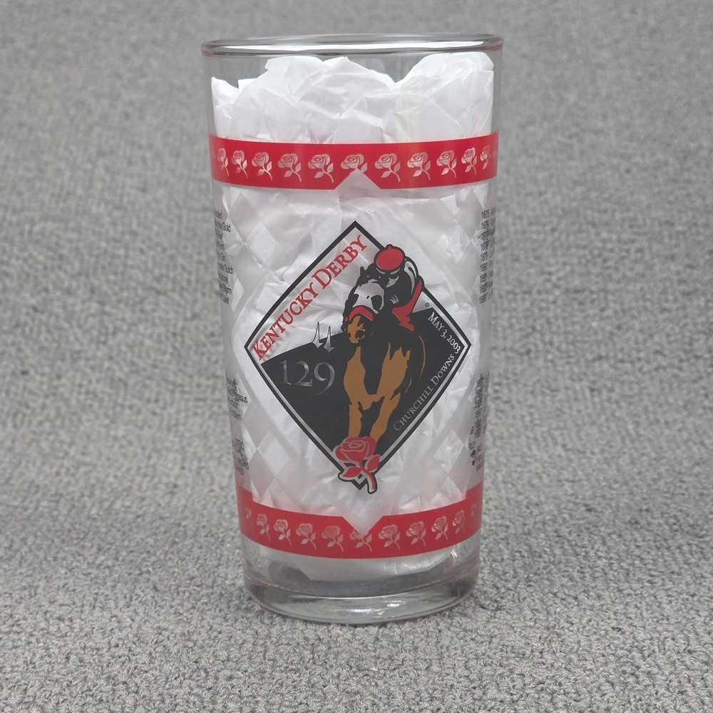 Kentucky Derby 129th Souvenir Glass 2003 Clear Red Rose Mint Julep